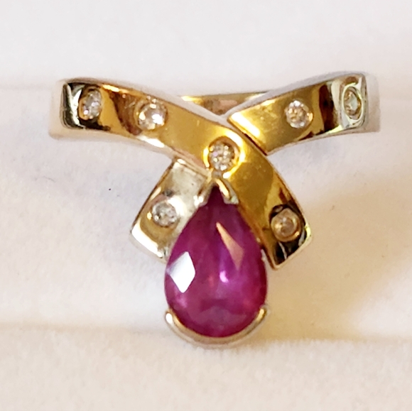 2 Carat Pink Ruby Ring, 2Tone 14K, 5gms, Real Diamonds SZ6 CUSTOM OCTOBER GIRLS! - Picture 2 of 9